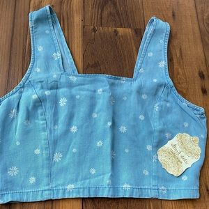 Altar’d State Smocked denim daisy cropped Top M